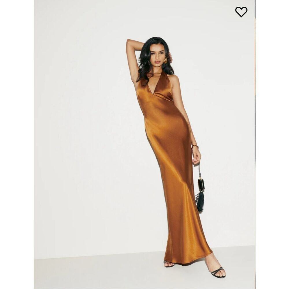 Reformation Daniela Silk Dress Copper Orange Maxi Size 4 - Picture 4 of 10